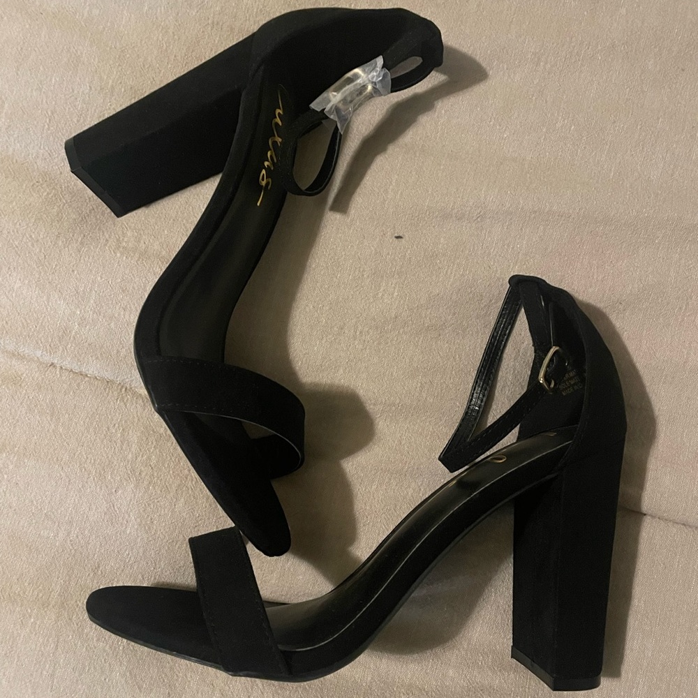 Black open toe block heel